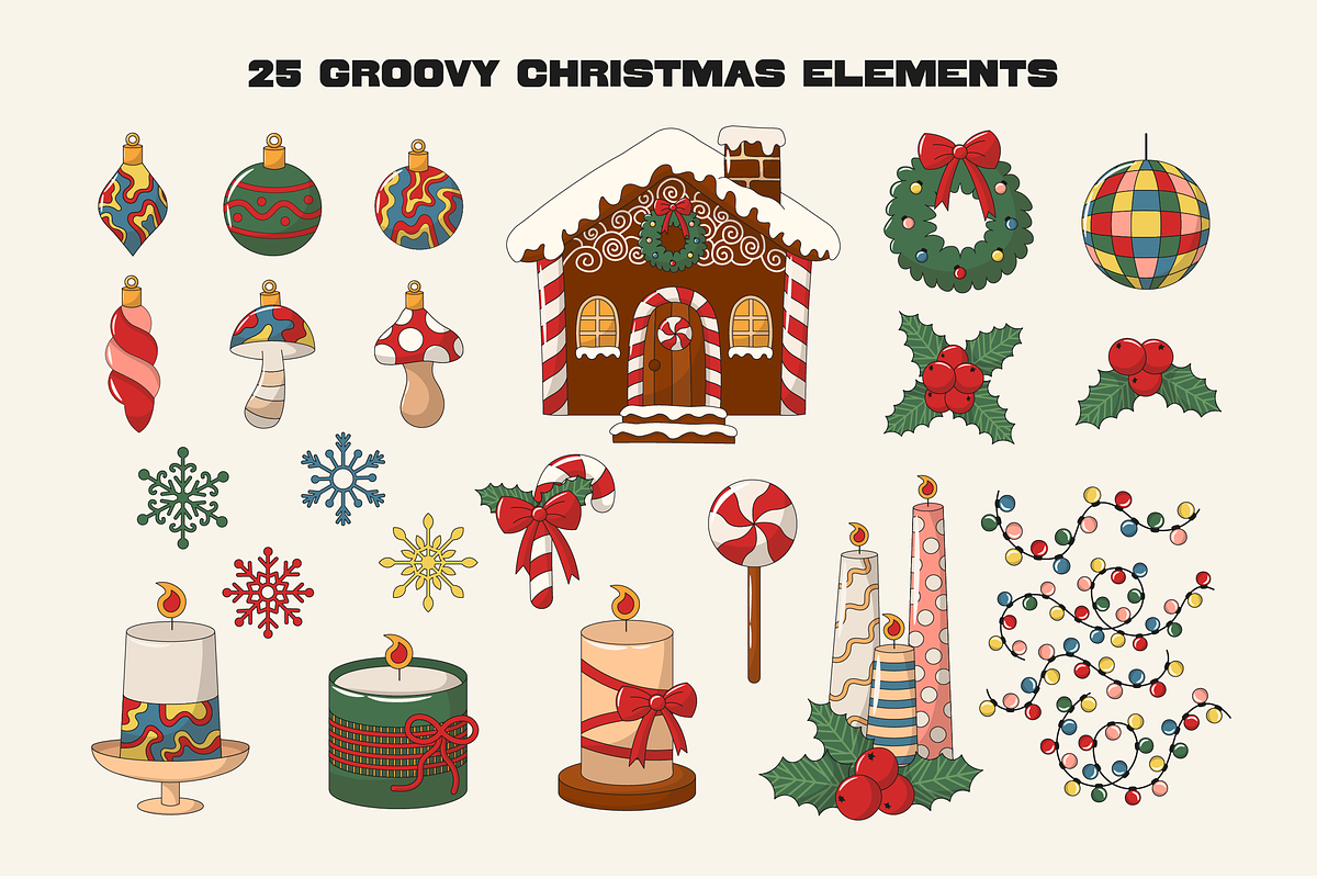 Retro Groovy Merry Christmas, an Object Graphic by semenova.sense (Photo 3 of 17)