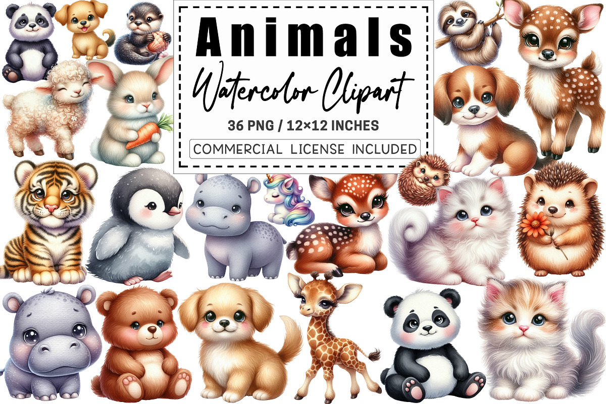 Watercolor Cute Animals Clipart, a Graphic by CitraGraphics (Photo 1 of 4)