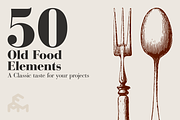 50 Old Food Elements, a Decorative Illustration by MARTINI Type Designer (Thumbnail 1 of 2)