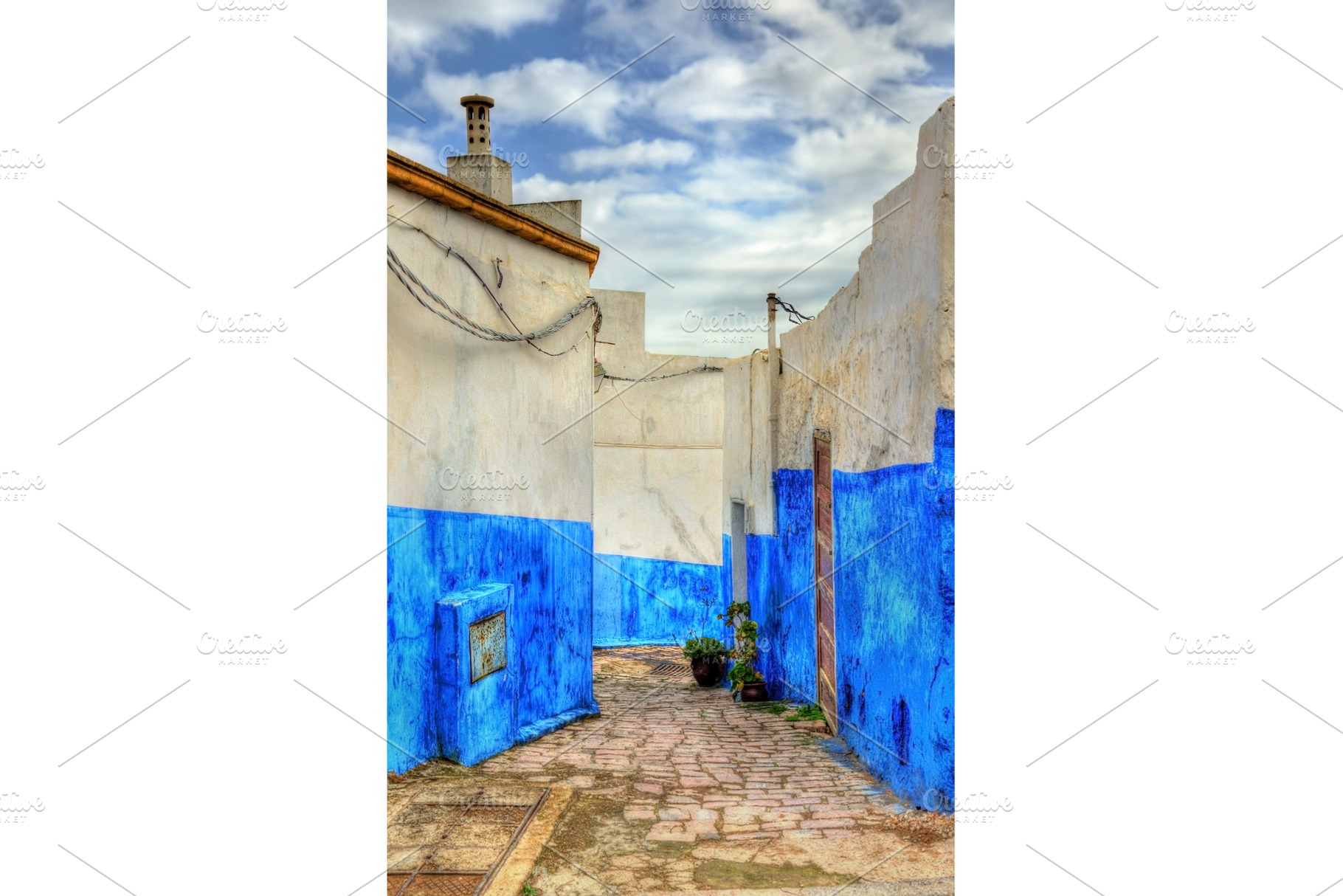Famous blue and white houses in kasbah of the udayas rabat morocco stock, an Architecture Photo by Leonid Andronov