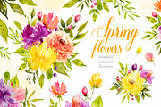 Spring flowers. Watercolor., a Decorative Illustration by Ekaterina Mikheeva (Thumbnail 1 of 8)