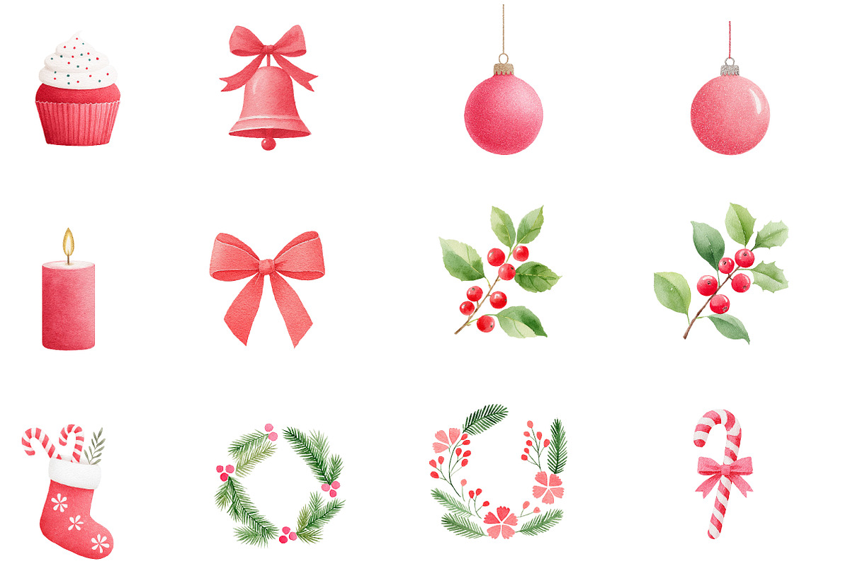 Festive Red Christmas Watercolor, an Illustration by Designworld (Photo 4 of 5)