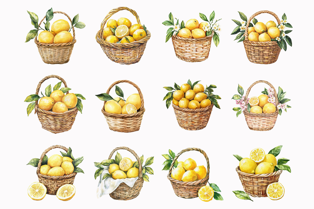 Watercolor Lemons Basket Clipart, an Illustration by Design Market (Photo 4 of 4)