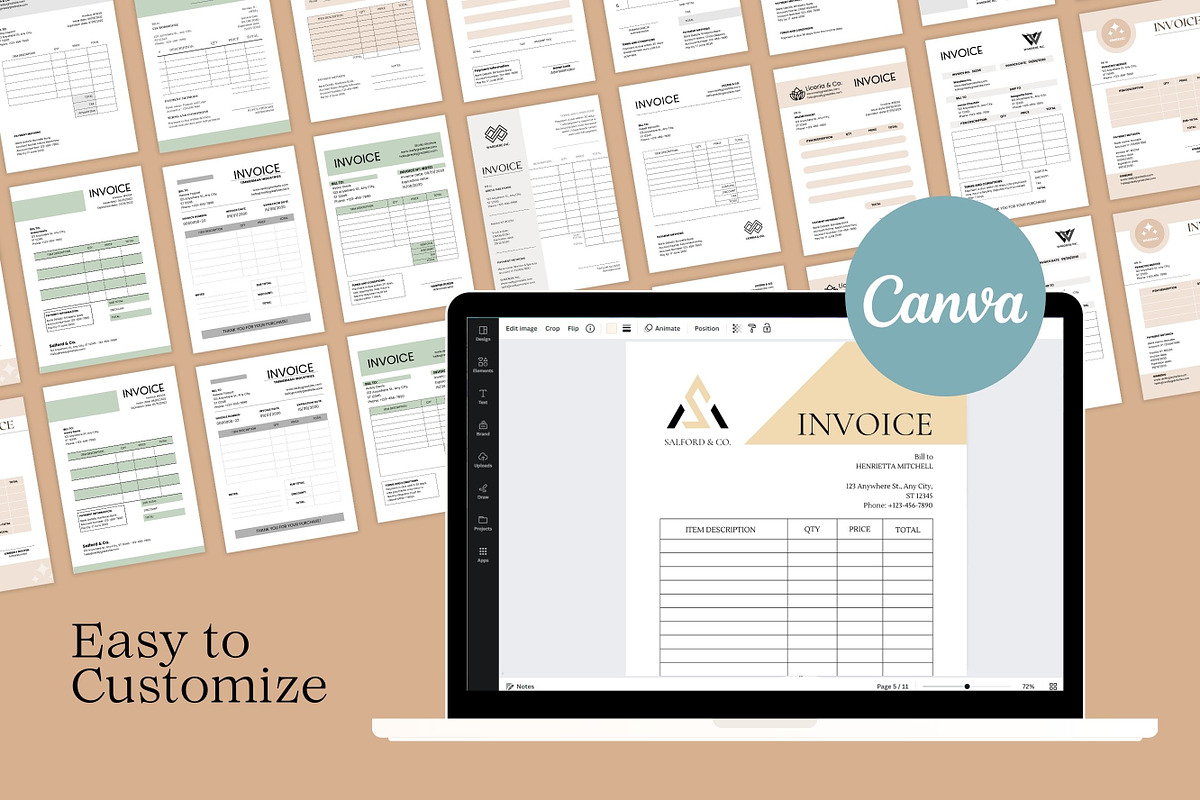 50 Invoice Templates Canva Editable, a Templates & Theme by TemplateCastleStore (Photo 8 of 10)