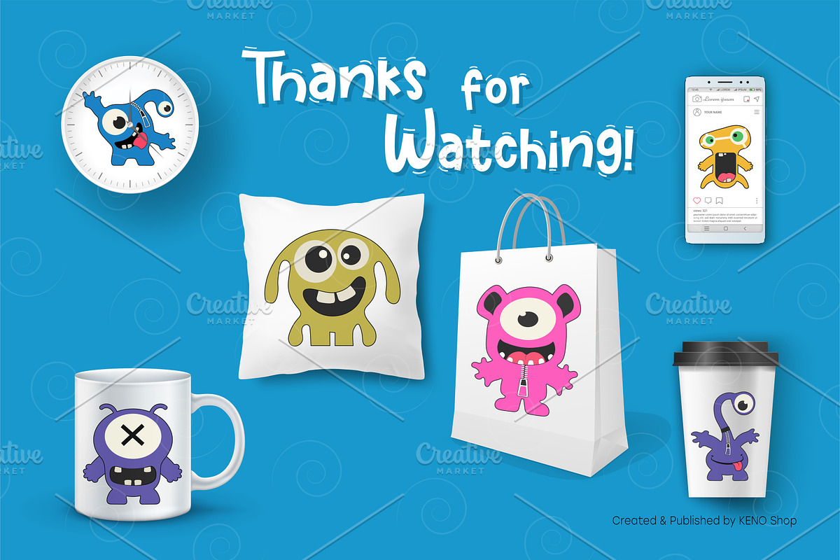 12 Cartoon Monsters., an Animal Illustration by KENO Mascots (Photo 3 of 3)