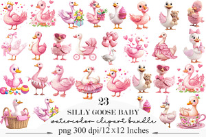 Pink Silly Goose Baby Shower Clipart, an Illustration by Designking