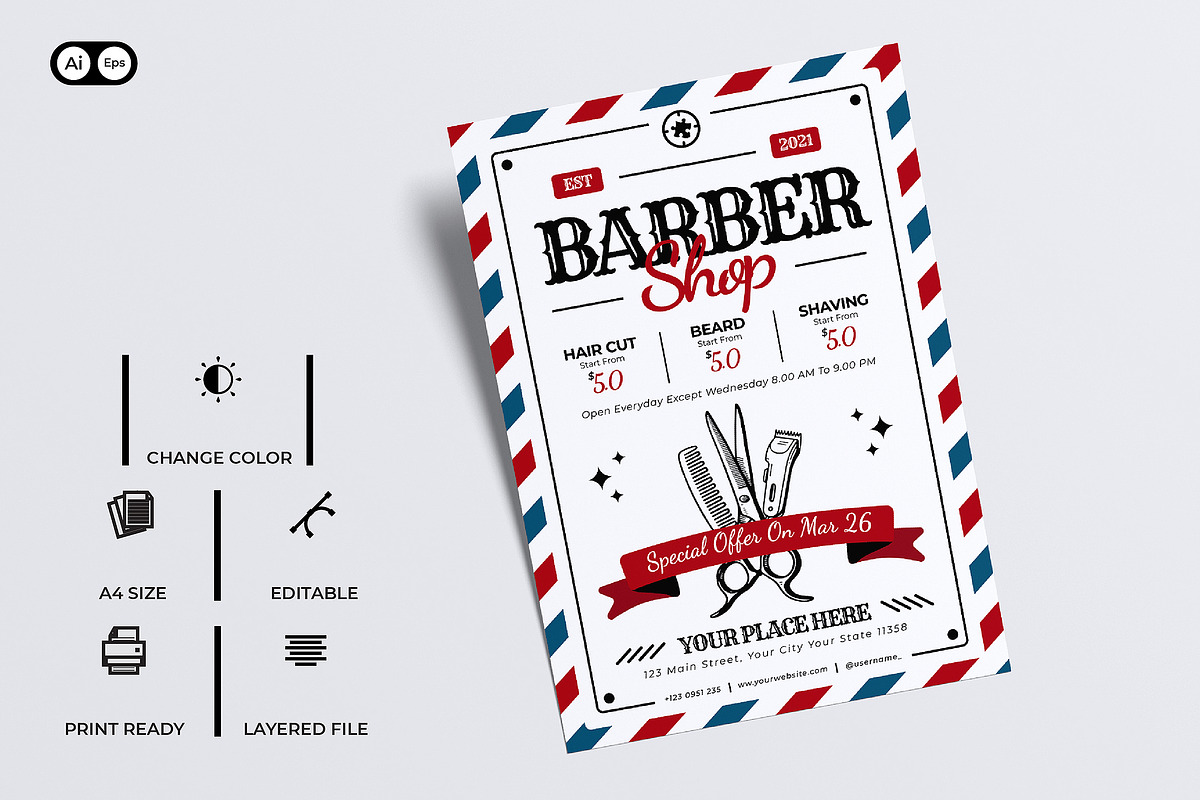 Barber Shop Flyer, a Flyer Template by Siska Arista (Photo 2 of 2)