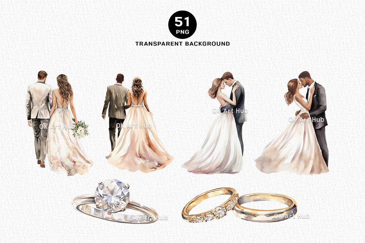 Boho Watercolor Wedding Clipart, a Decorative Illustration by OKArtHub (Photo 3 of 12)