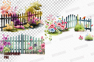 Watercolor Garden Fences Clipart