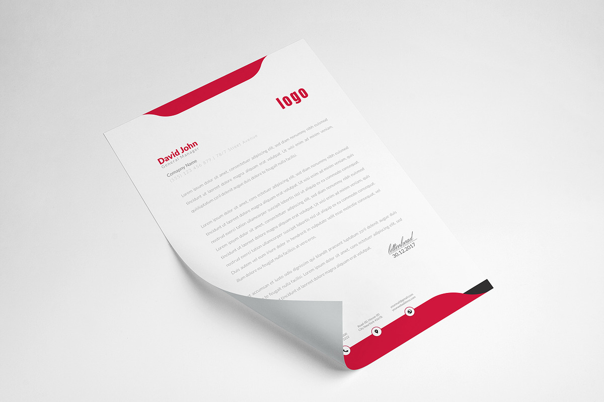 Red Letterhead Template, a Stationery Template by ZAAS