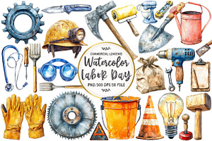 Labor Day Watercolor Clipart, an Illustration by OK Design