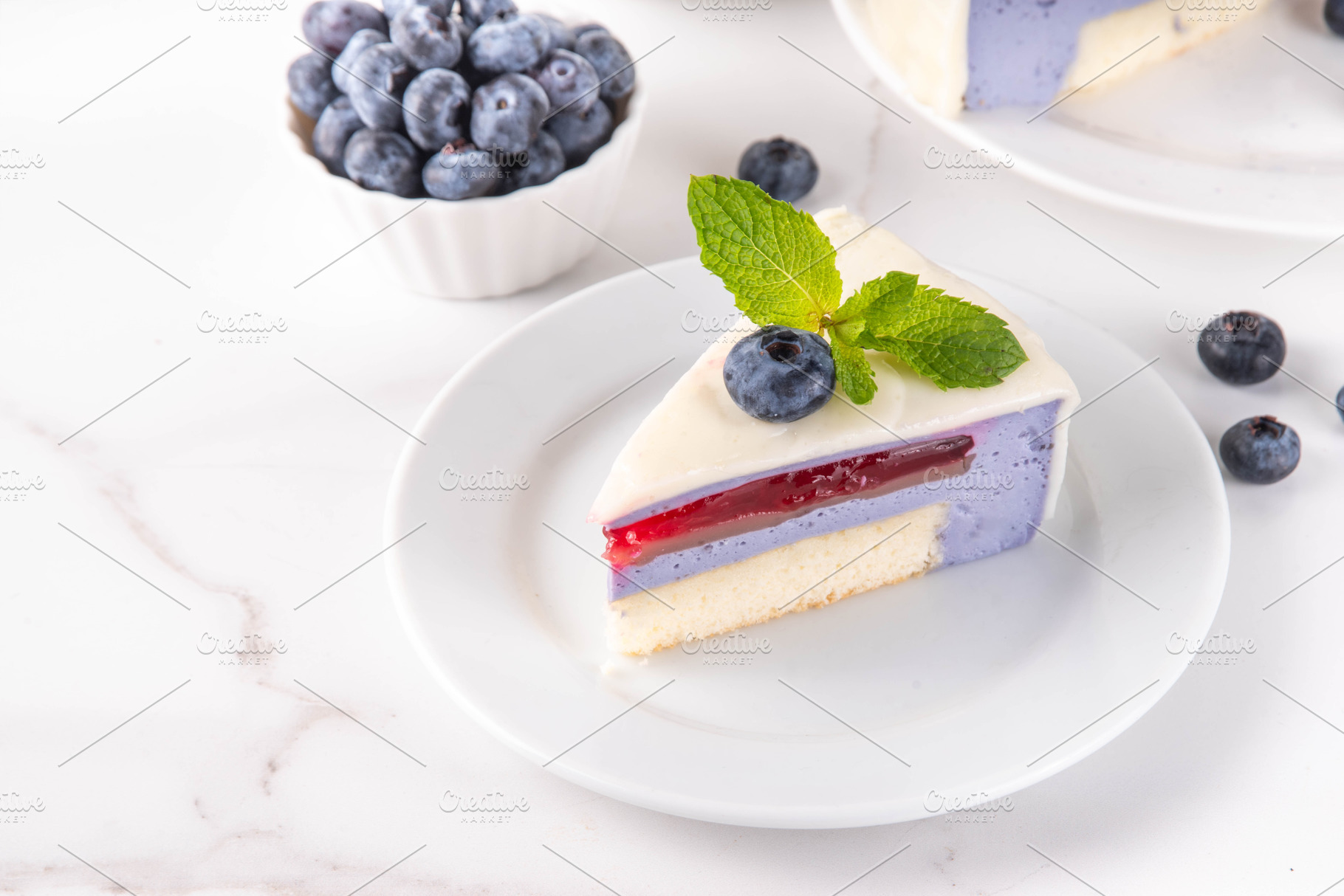 Tasty berry layered mousse tart cake with blueberries, a Food & Drink Photo by Rimma