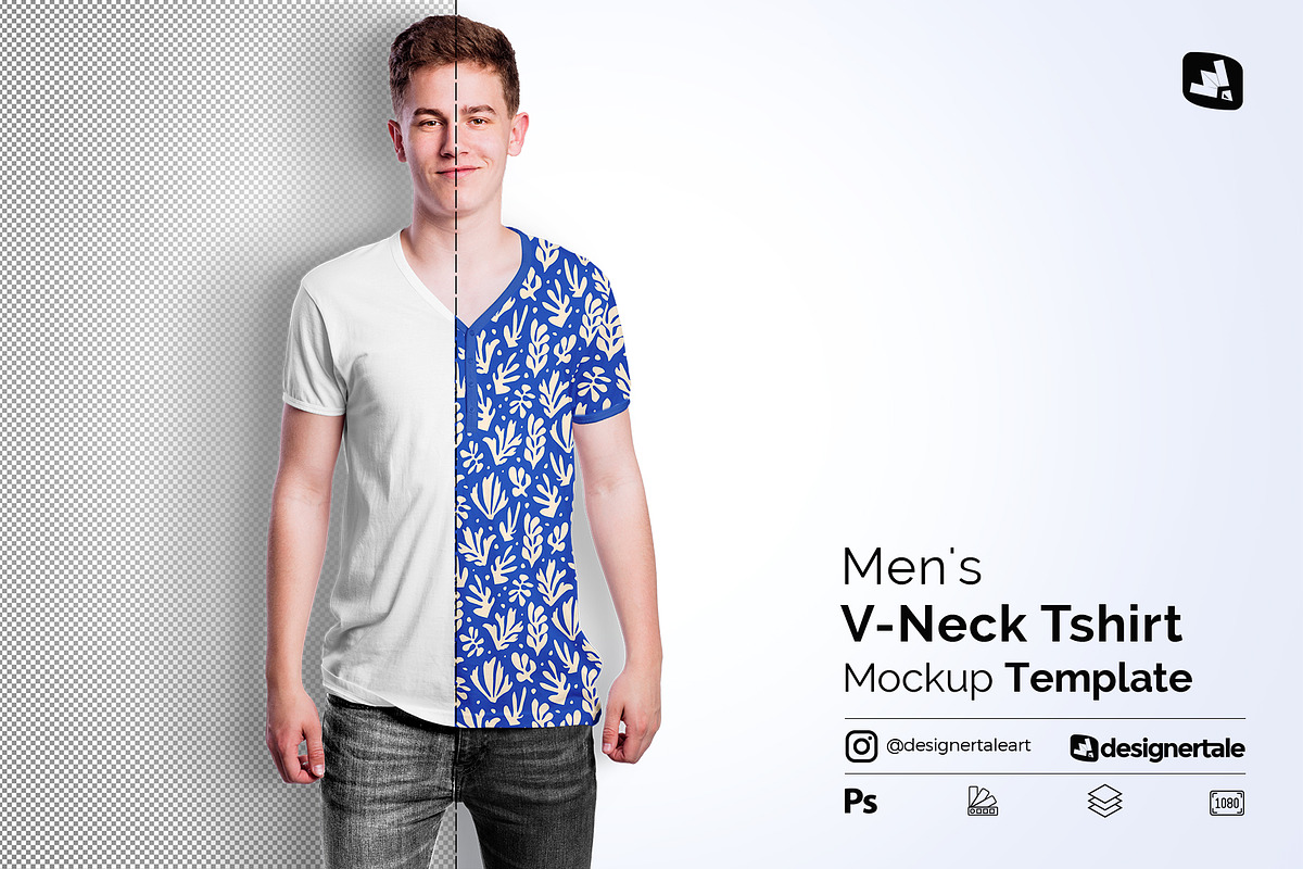 Men's Vneck Tshirt Mockup, a Shirt Mockup by Designertale (Photo 1 of 12)