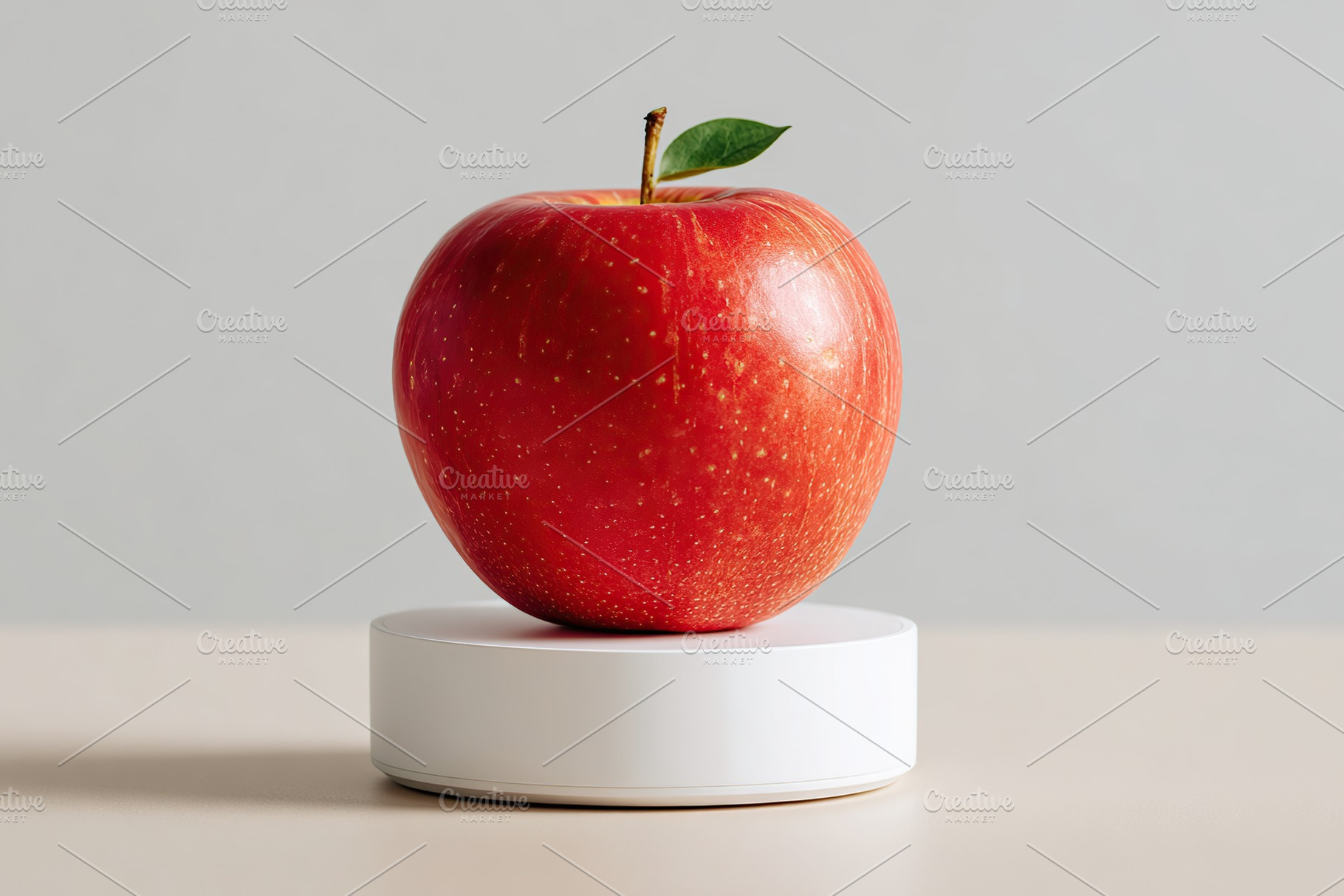 Red apple placed on a modern wireless charging pad against a neutral backdrop, a Food & Drink Photo by AlyaAnd