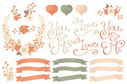 Peach Floral Heart & Banner Vectors, an Illustration by Amanda Ilkov (Thumbnail 4 of 4)