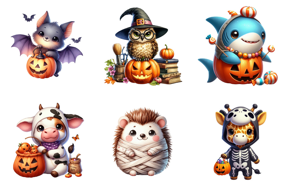 Watercolor Halloween Animals PNG, an Illustration by SinaCreation (Photo 4 of 7)