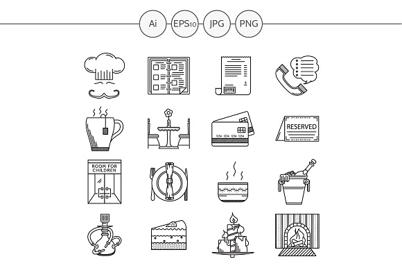 Restaurant Service Line Icons. Set 2