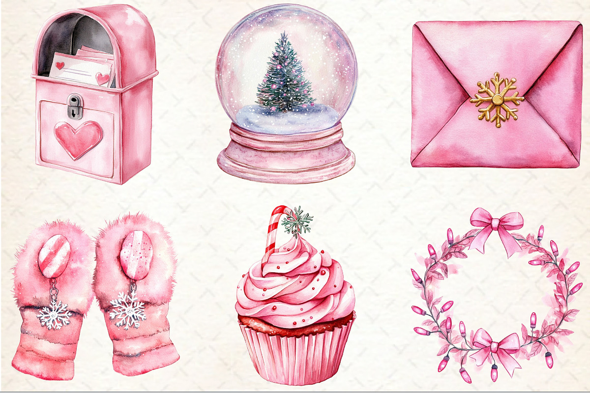Cute Pink Christmas Clipart, an Illustration by Rose Art (Photo 2 of 4)