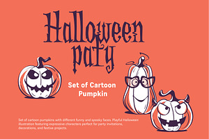 Set of Cartoon Halloween Pumpkins