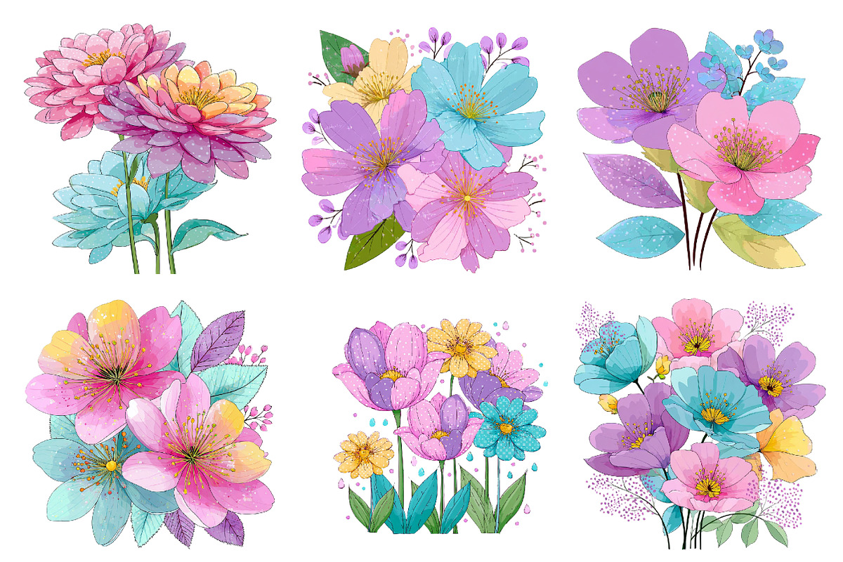 Whimsical Spring Flowers Clipart, an Illustration by Dream Creation (Photo 2 of 5)