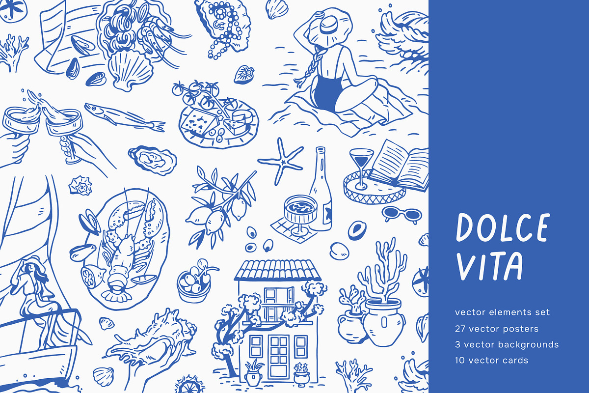 Dolce Vita, summer set + backgrounds, a Decorative Illustration by Good Studio (Photo 1 of 28)