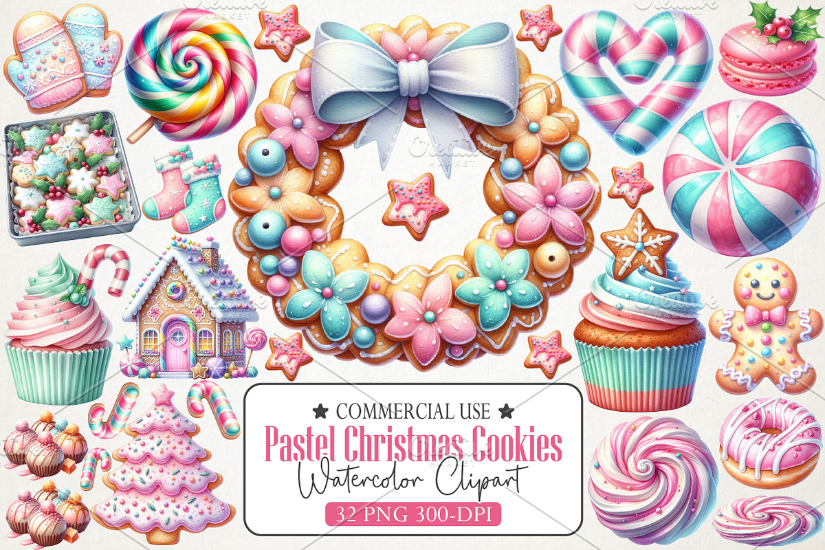 Pastel Christmas Cookies & Candy PNG, an Illustration by RobertsArt (Photo 1 of 5)