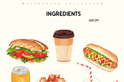 Fast Food Watercolor Clipart Set, a Food Illustration by Sunshine Art (Thumbnail 2 of 9)
