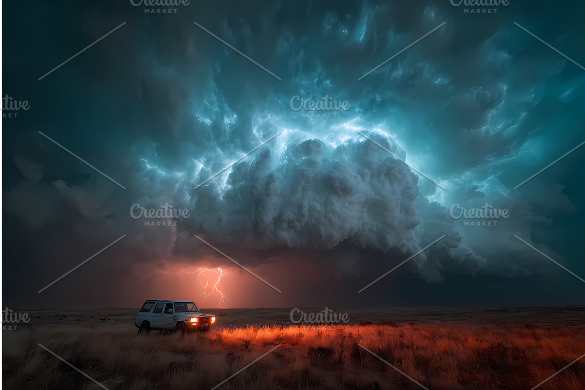 Storm chasing concept with a storm, an Illustration by Lukas Jonaitis SHOP