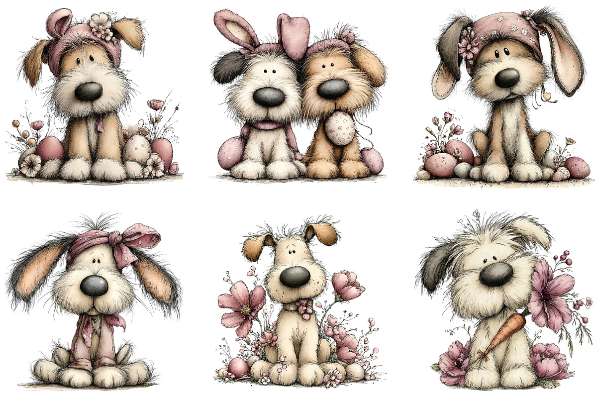 Whimsical Easter Dogs Clipart, an Illustration by CraftArtStudio (Photo 3 of 5)