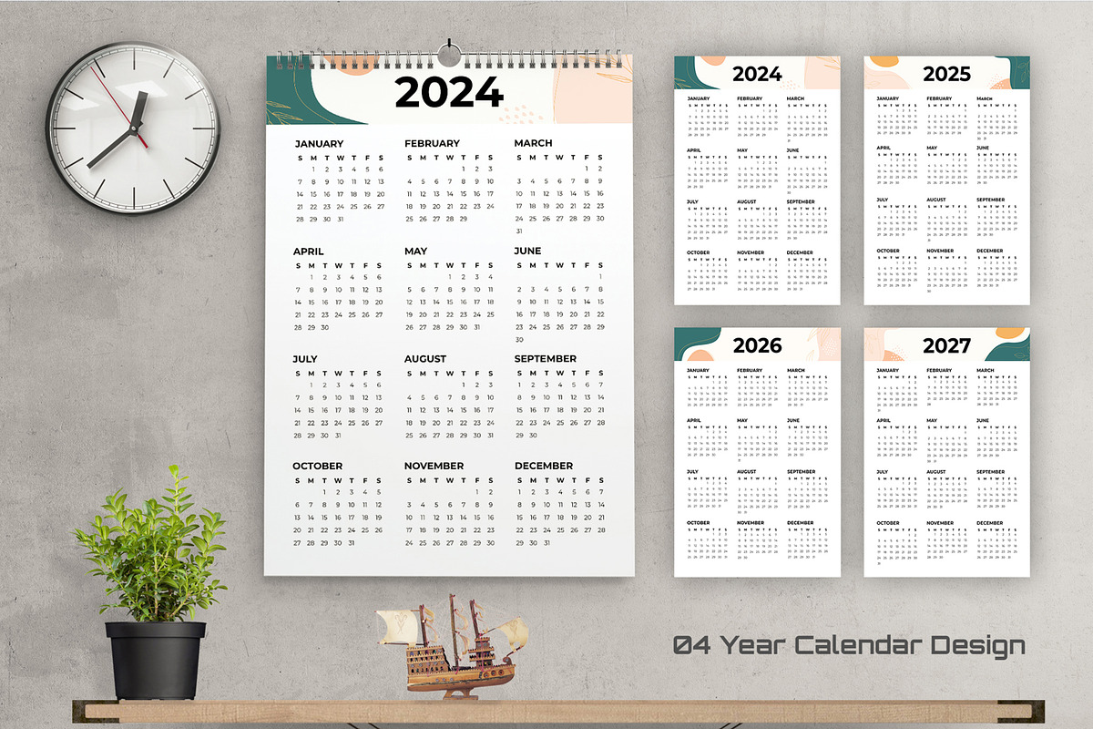 Wall Calendar 2024 to 2027 Template, a Stationery Template by MightyDesign (Photo 2 of 7)