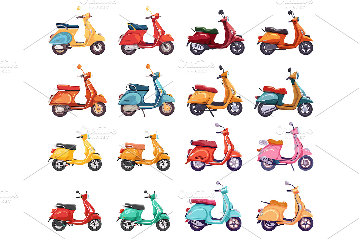 Motor scooters side view set in, a Transportation Illustration by Valerie Bodnar
