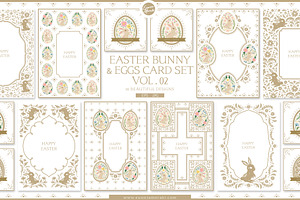 Easter Bunny Eggs Cards 2 Vintage, a Seasonal Illustration by Euonia Meraki
