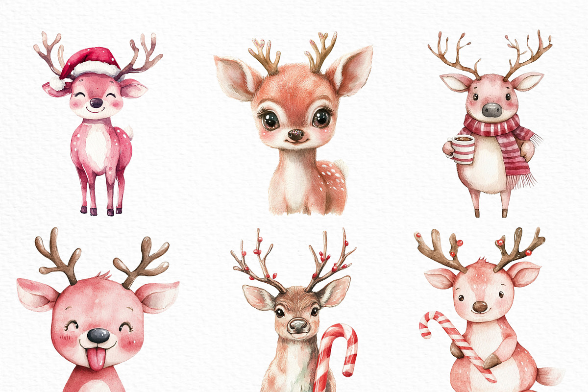 Watercolor Cute Pink Reindeer PNG, an Illustration by Craft Nest (Photo 4 of 6)