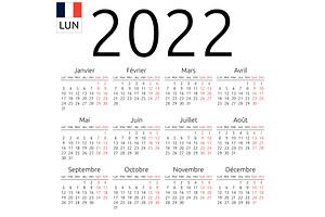 Calendar 2022, French, Monday