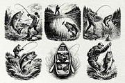 Fishing Scenes Engraving Graphics, a Sport Illustration by DENIDigitalArtSudio (Thumbnail 5 of 8)