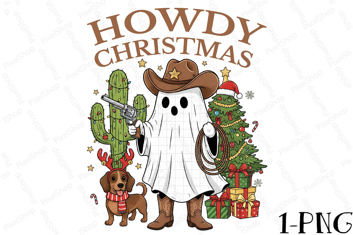 Howdy Christmas Cowboy Ghost Png, an Illustration by DreamPrint404