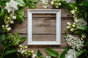 Different spring flowers with blank photo frame with space for text, a Background Photo by AlyaAnd