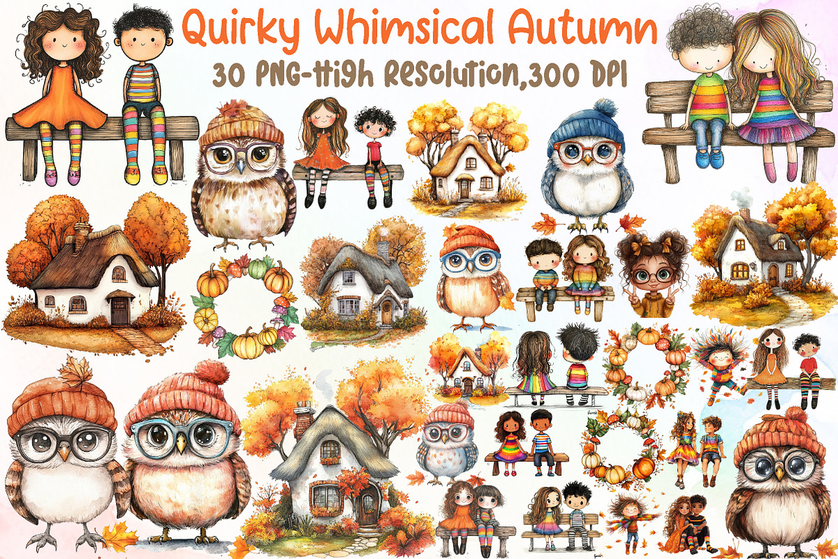 Quirky Whimsical Autumn Clipart Bund, an Illustration by Sublimation Artist (Photo 1 of 6)
