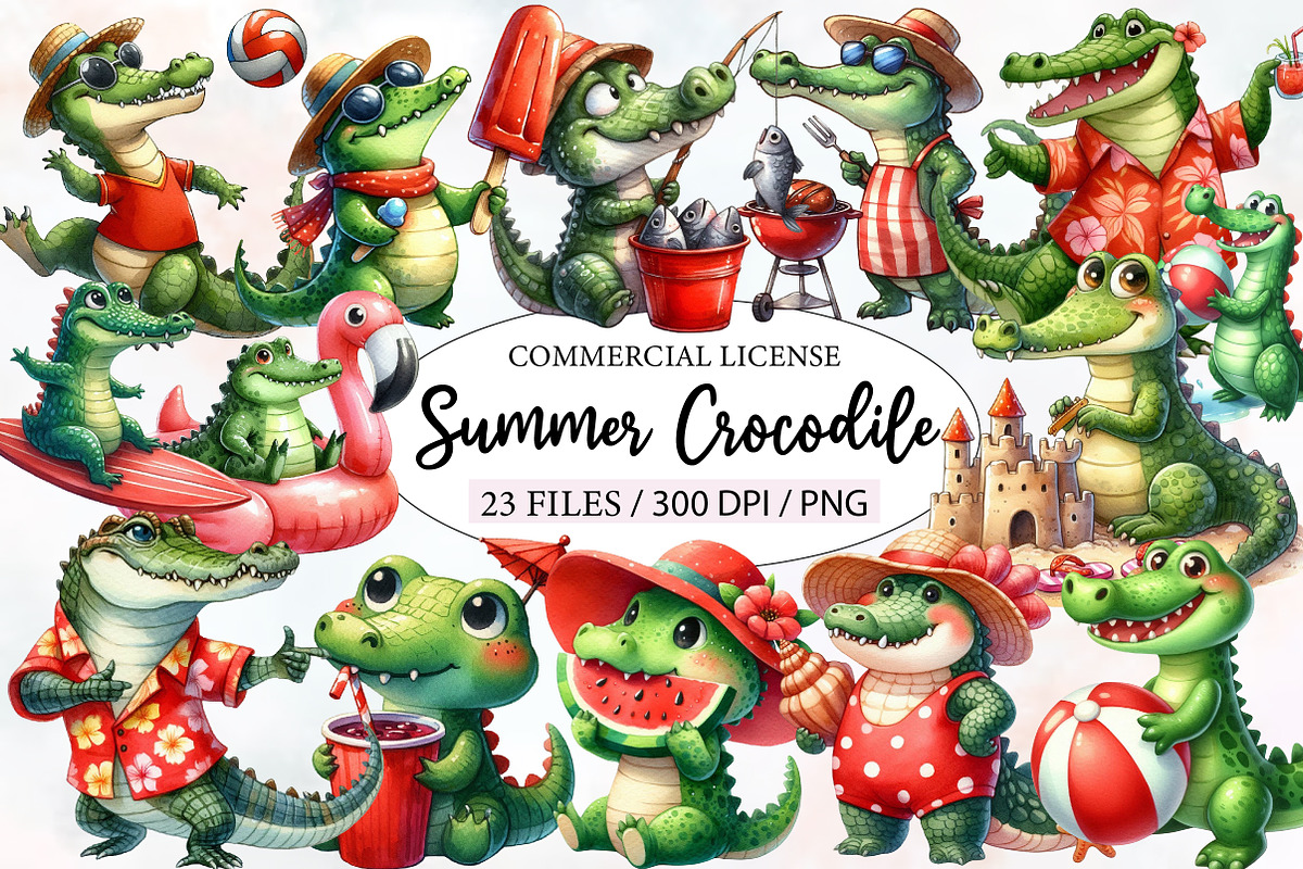 Summer Crocodile Character Clipart, an Illustration by Designworld (Photo 1 of 6)