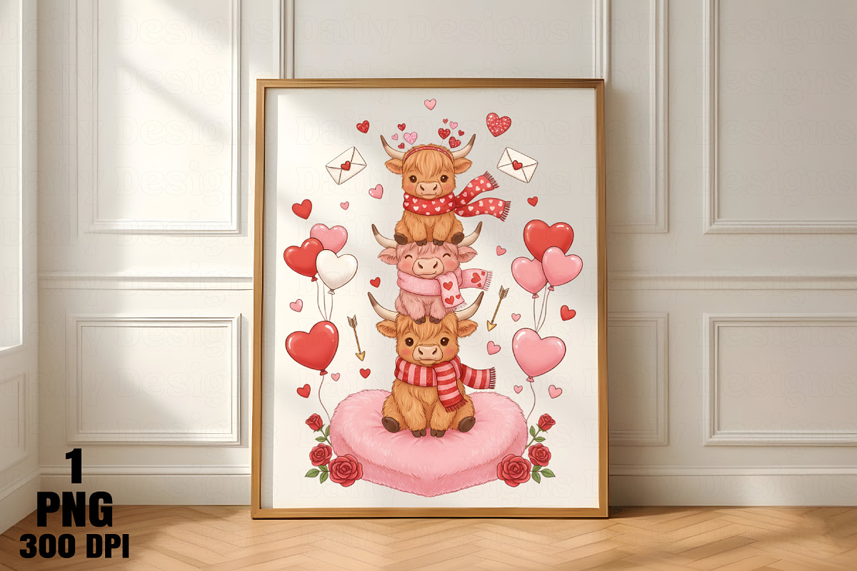 Valentine Highland Cow Stack PNG, an Illustration by Daily.Designs (Photo 3 of 5)