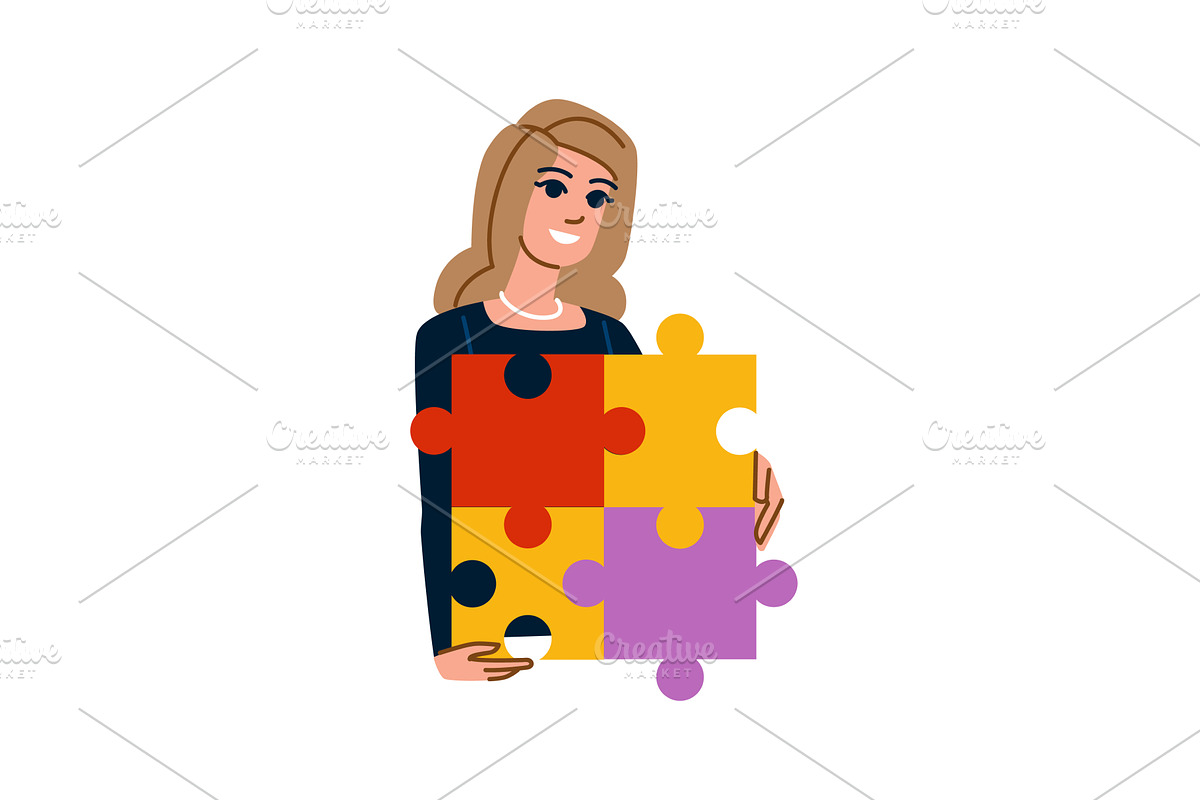 Businesswoman holding four colorful, an Object Illustration by pikepicture