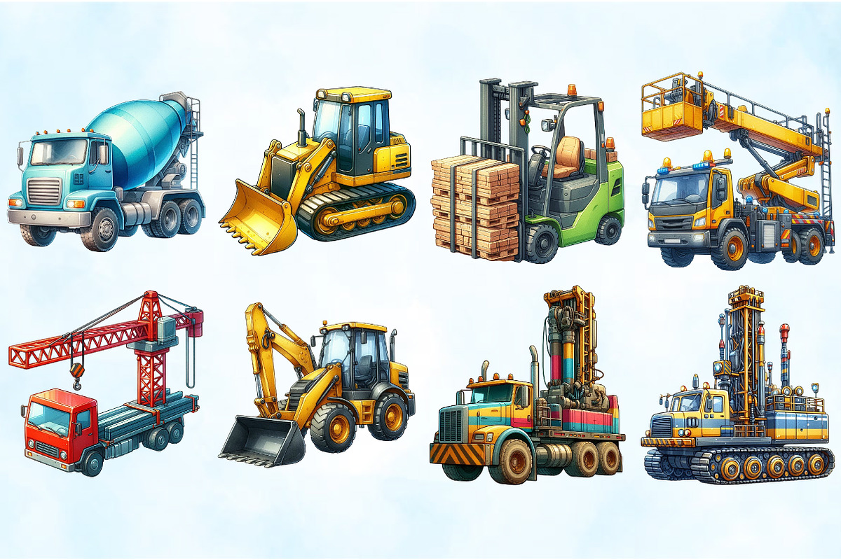 Construction Trucks Clipart Bundle, an Illustration by Craft Nest (Photo 4 of 6)