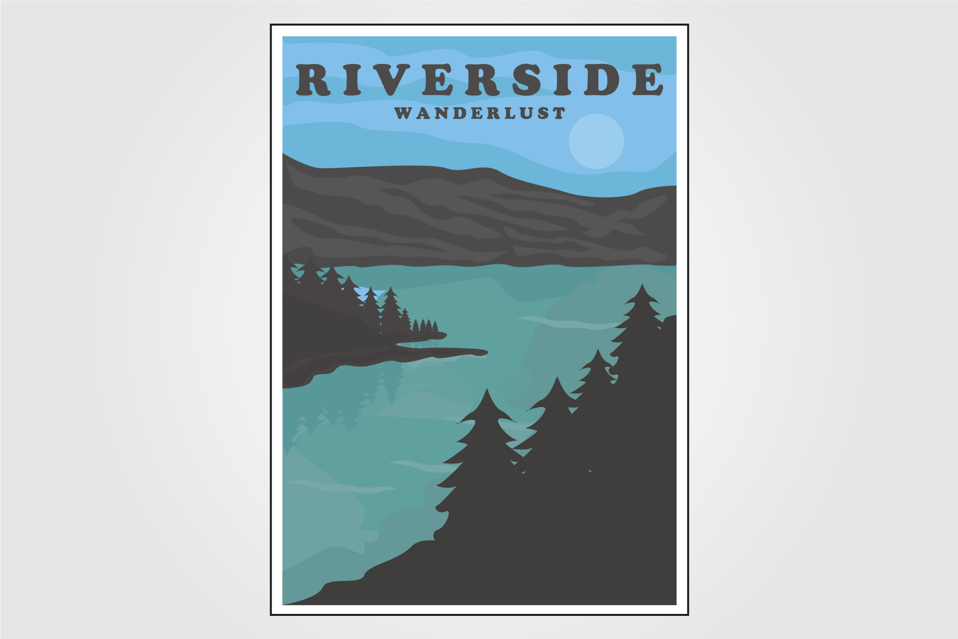 riverside or lake vintage poster