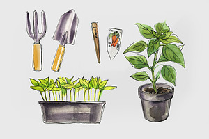 Garden Watercolor Sketches Icons