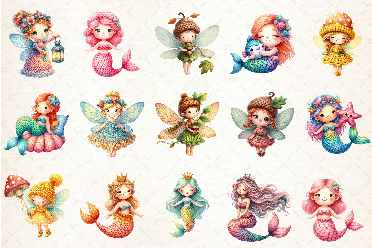 Crochet Fairy Mermaid Clipart, an Illustration by Rose Art (Photo 2 of 8)