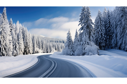 season scenic road snow landscape ai, a Nature Photo by pikepicture
