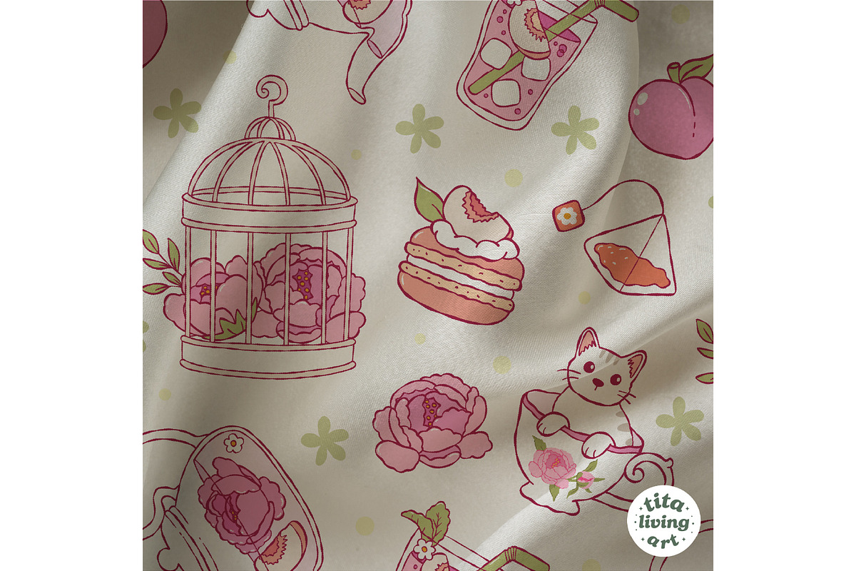 Peach Tea Time Seamless Pattern, a Food Illustration by TitaLivingArt (Photo 4 of 10)