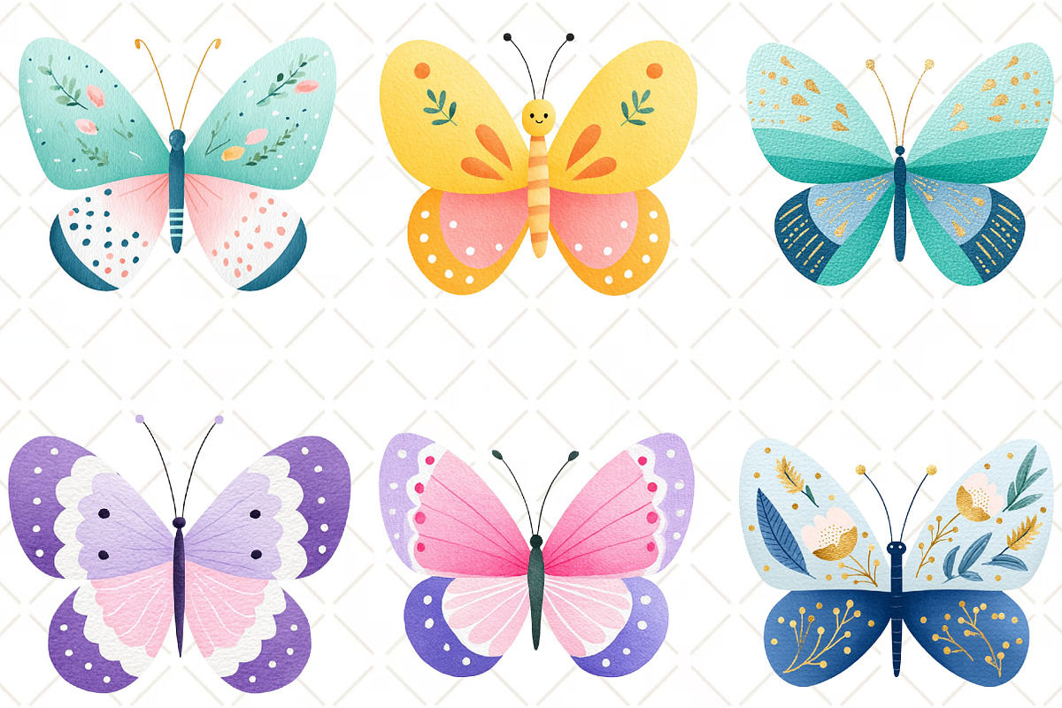 Watercolor Butterfly Clipart, an Illustration by Black Bird Studio (Photo 6 of 6)