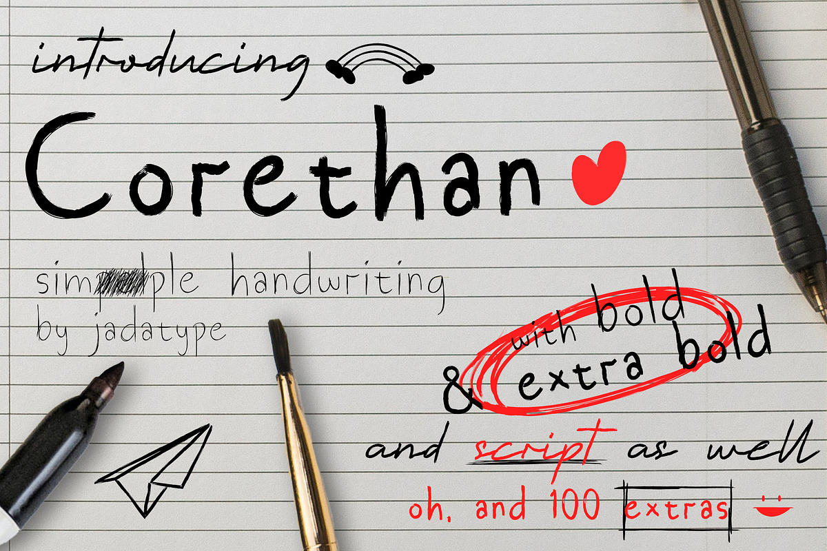 Corethan Font | 4 Fonts + Dingbats, a Handwritten Font by Jadatype.id (Photo 1 of 12)