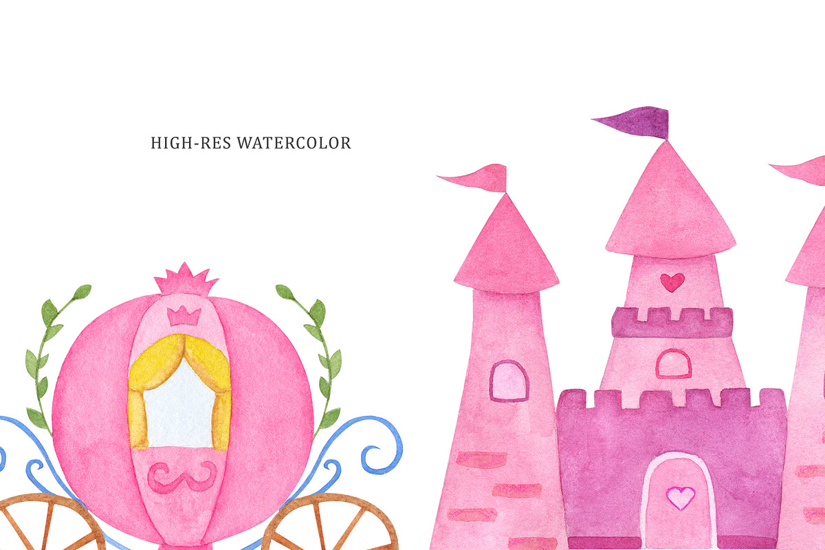 Watercolor Princess Castle Clipart, an Illustration by kate_illustration (Photo 3 of 6)
